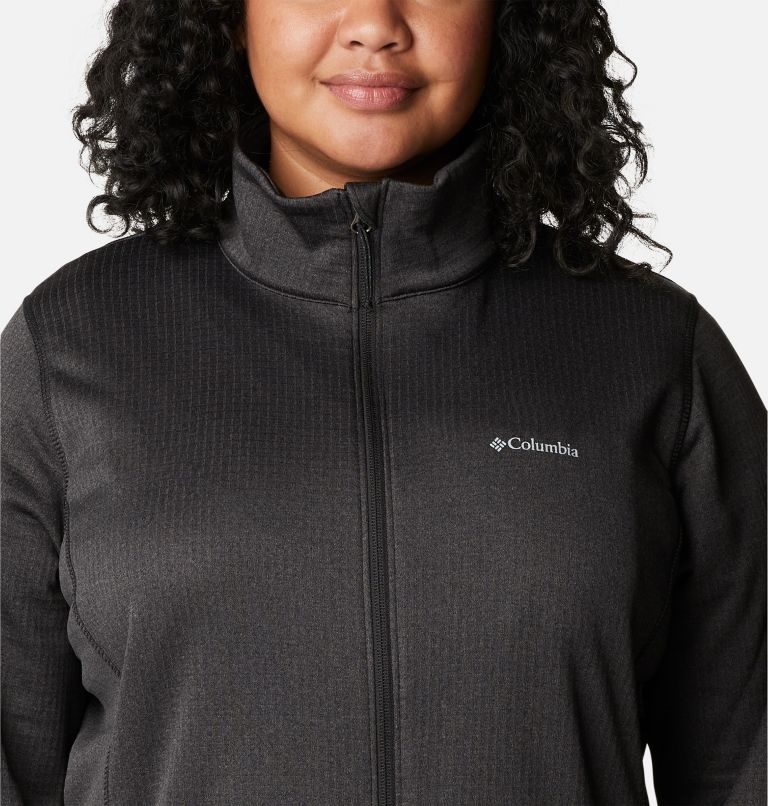 Women's Columbia Park View Grid Full Zip Fleece Sweatshirts Black | Plus Size CA-B6LC4